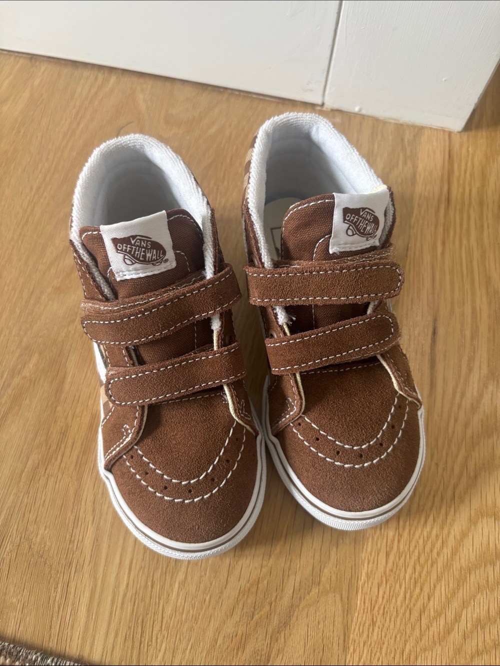 Vans Kids Brown Suede Velcro High-Top Sneakers with White Accents